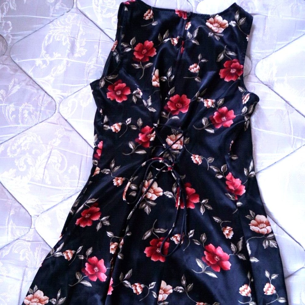DBY Vintage Black Sleeveless Floral Dress Women's Size Small